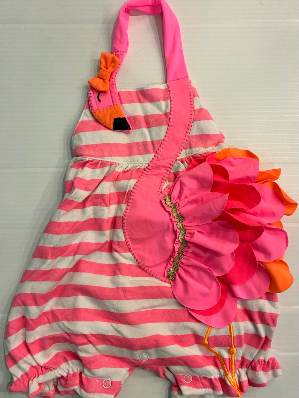 MudPie Pink Flamingo Stripe Baby Sun Bubble 0-6 Month Girls